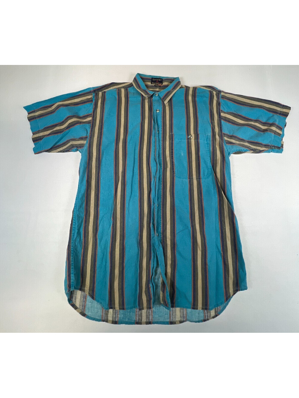 Vintage Revenge Shirtmakers Men L Blue Multicolor Striped Short Sleeve Shirt